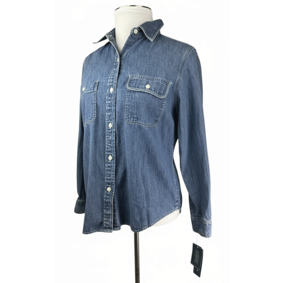 NWT *Flawed Vintage Lauren Jeans Co Ralph Lauren Denim Button Up Shirt Large - Picture 1 of 16